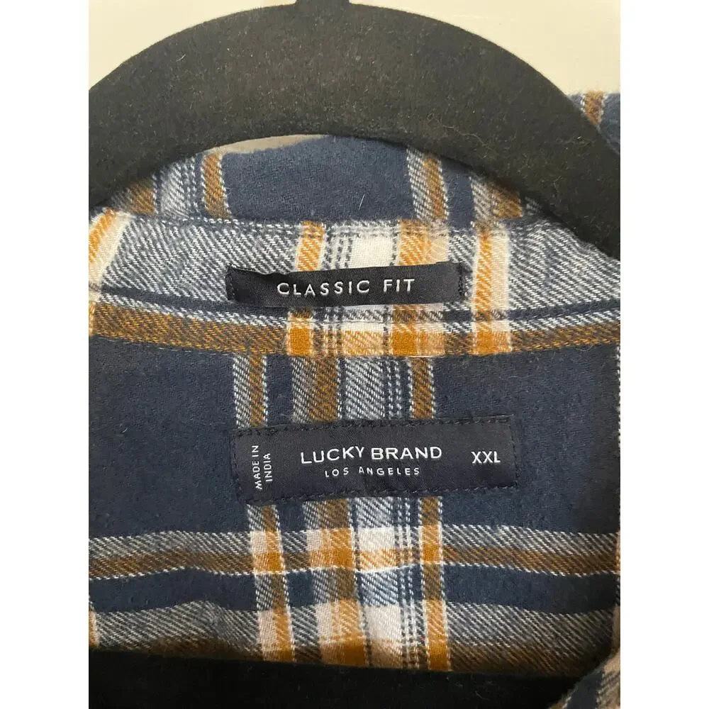 Lucky Brand XXL Womens Button Up Top Long Sleeve Flannel 100% Cotton Blue Yellow - Picture 3 of 12